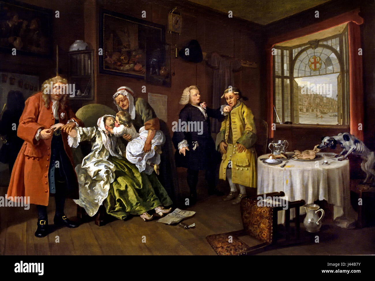 Un mariage-la-Mode : 6, la femme de William Hogarth, 1743 Décès 1697 - 1764, France, Français, Britanniques, la Grande-Bretagne, ( La scène finale se déroule dans la chambre de la Comtesse de son père. Elle a pris du poison sur l'apprentissage que son amoureux a été pendu pour le meurtre de l'oreille. ) Banque D'Images