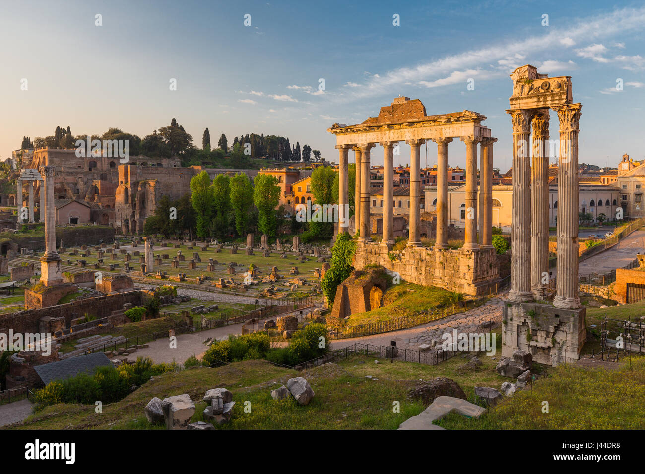 La première lumière au Forum Romanum, Rome, Italie. Banque D'Images