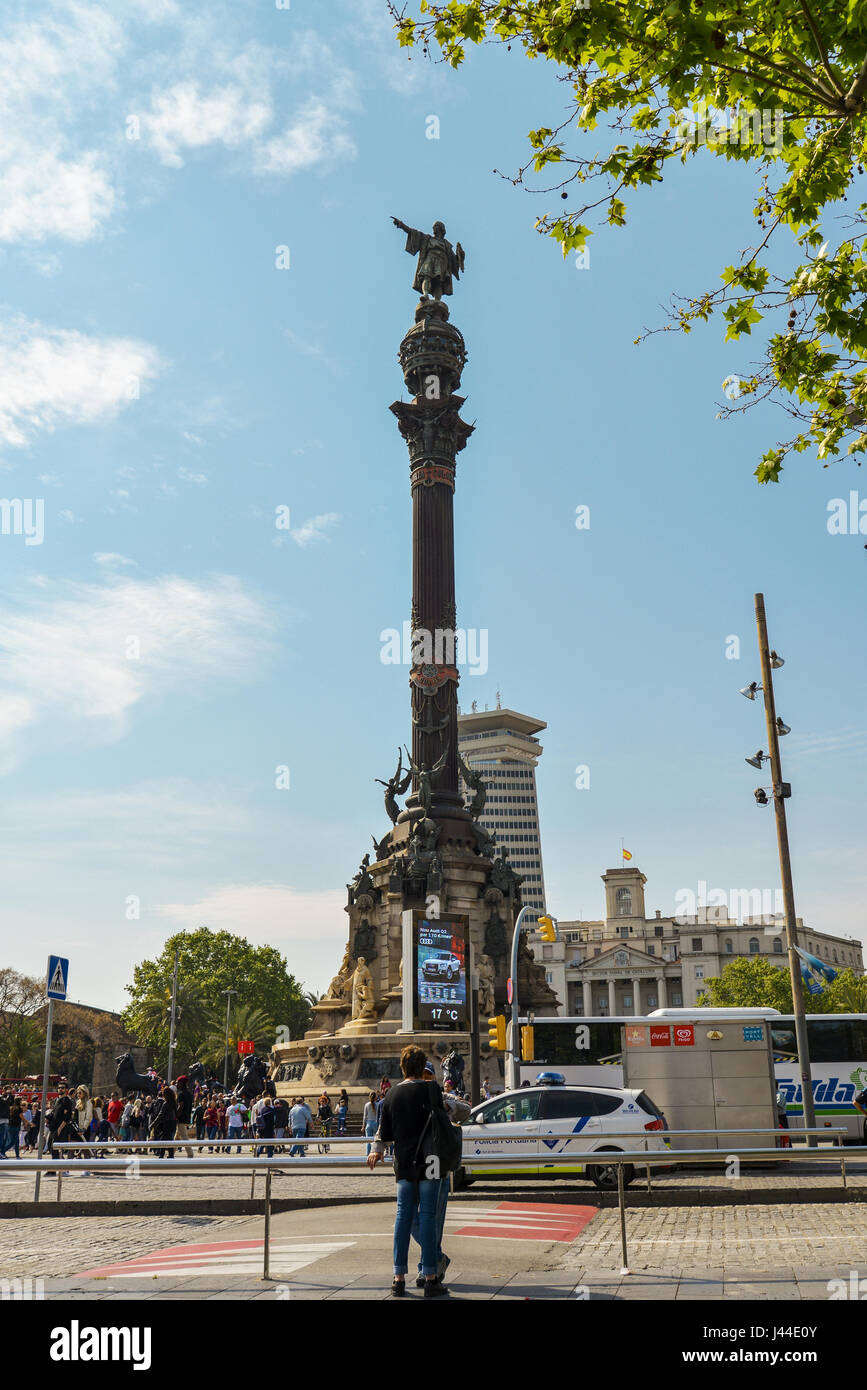 Barcelone, Espagne - 15 Avril 2017 : l'Espagne. Barcelone. Monument de Colomb Banque D'Images