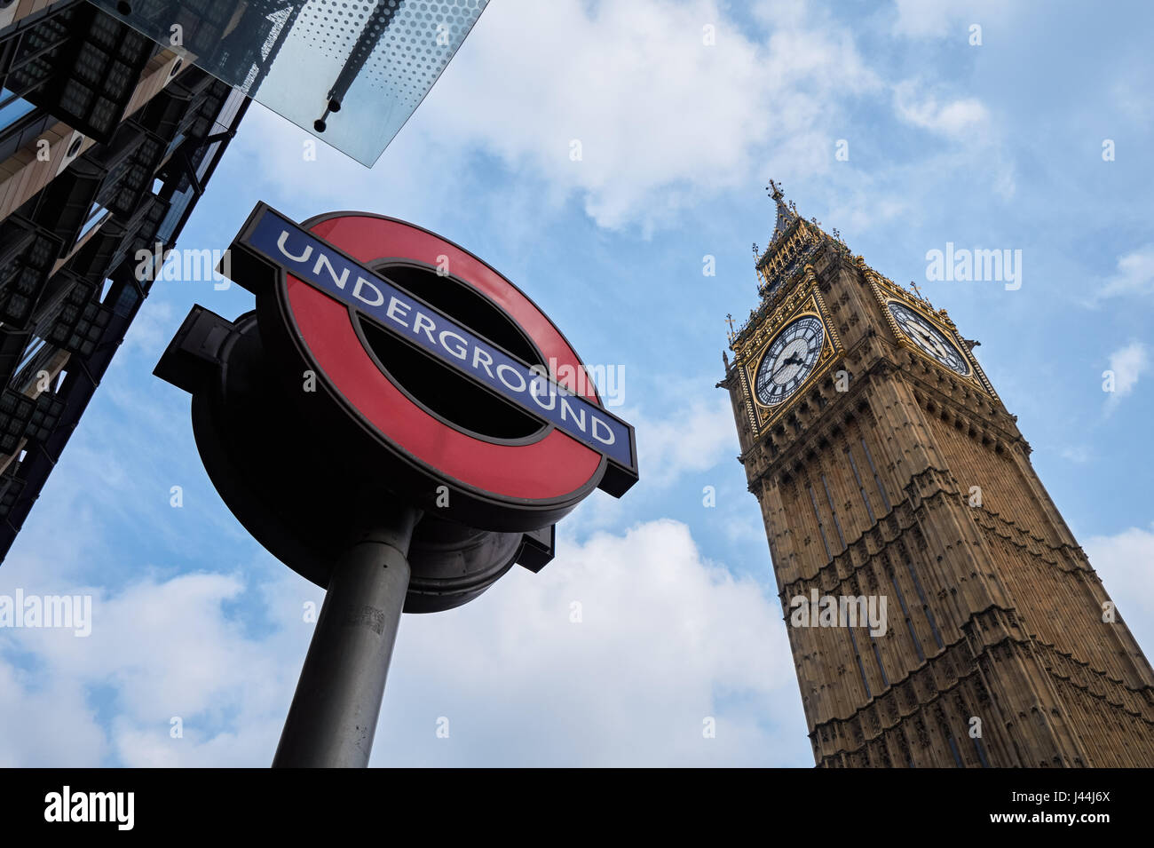 Big Ben et l'Underground sign, Londres, Angleterre, Royaume-Uni, UK Banque D'Images