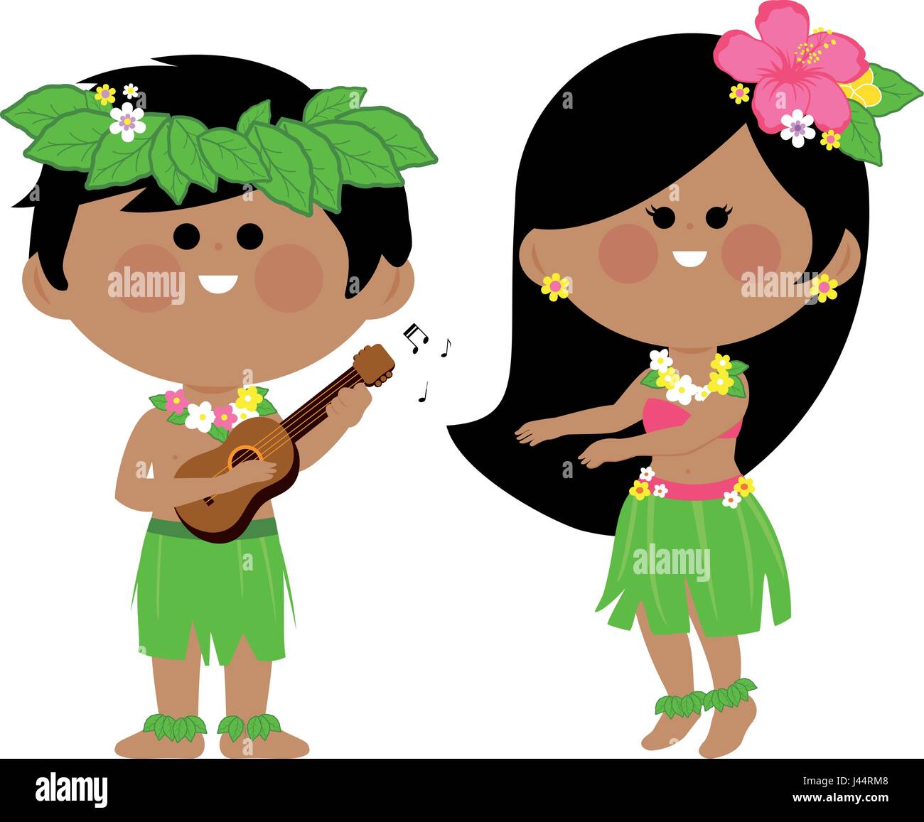 Enfants jouant de la musique hawaïenne et danse hula Illustration de Vecteur
