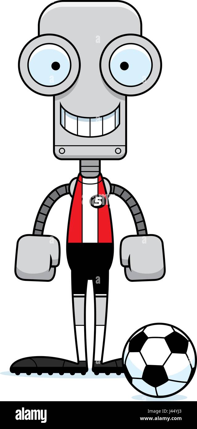 Robot joueur de soccer d'une caricature de sourire. Illustration de Vecteur