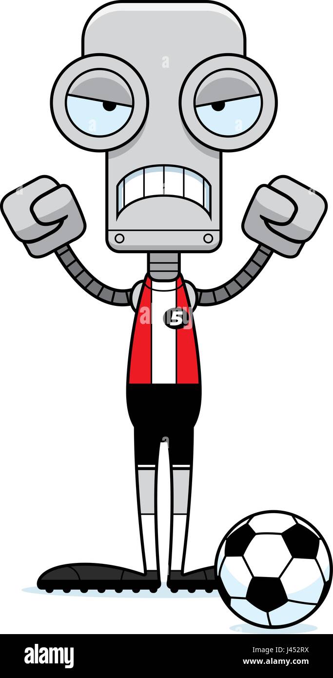 Un dessin animé robot joueur de soccer à la colère. Illustration de Vecteur