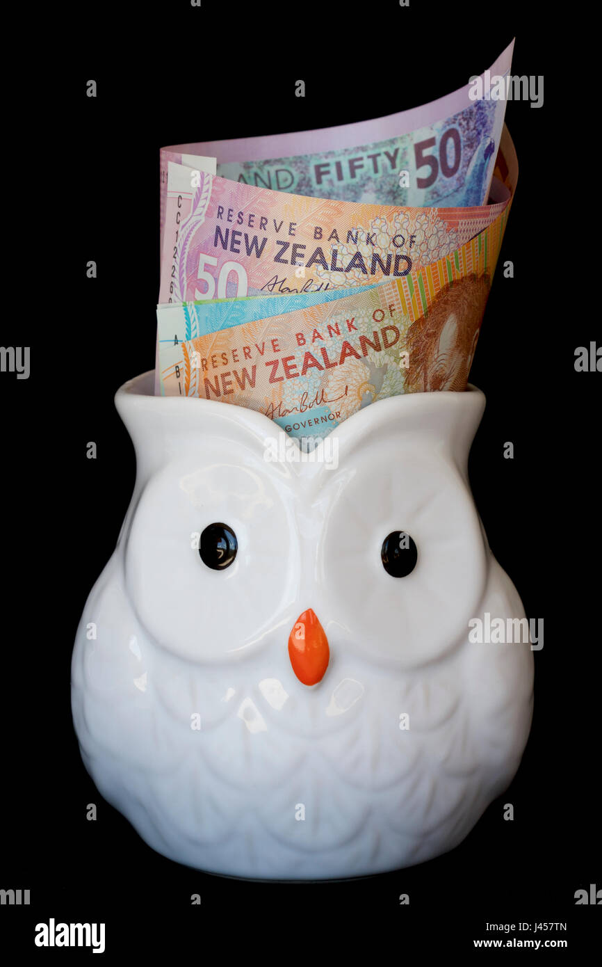 New Zealand dollar notes dans un pichet. Banque D'Images