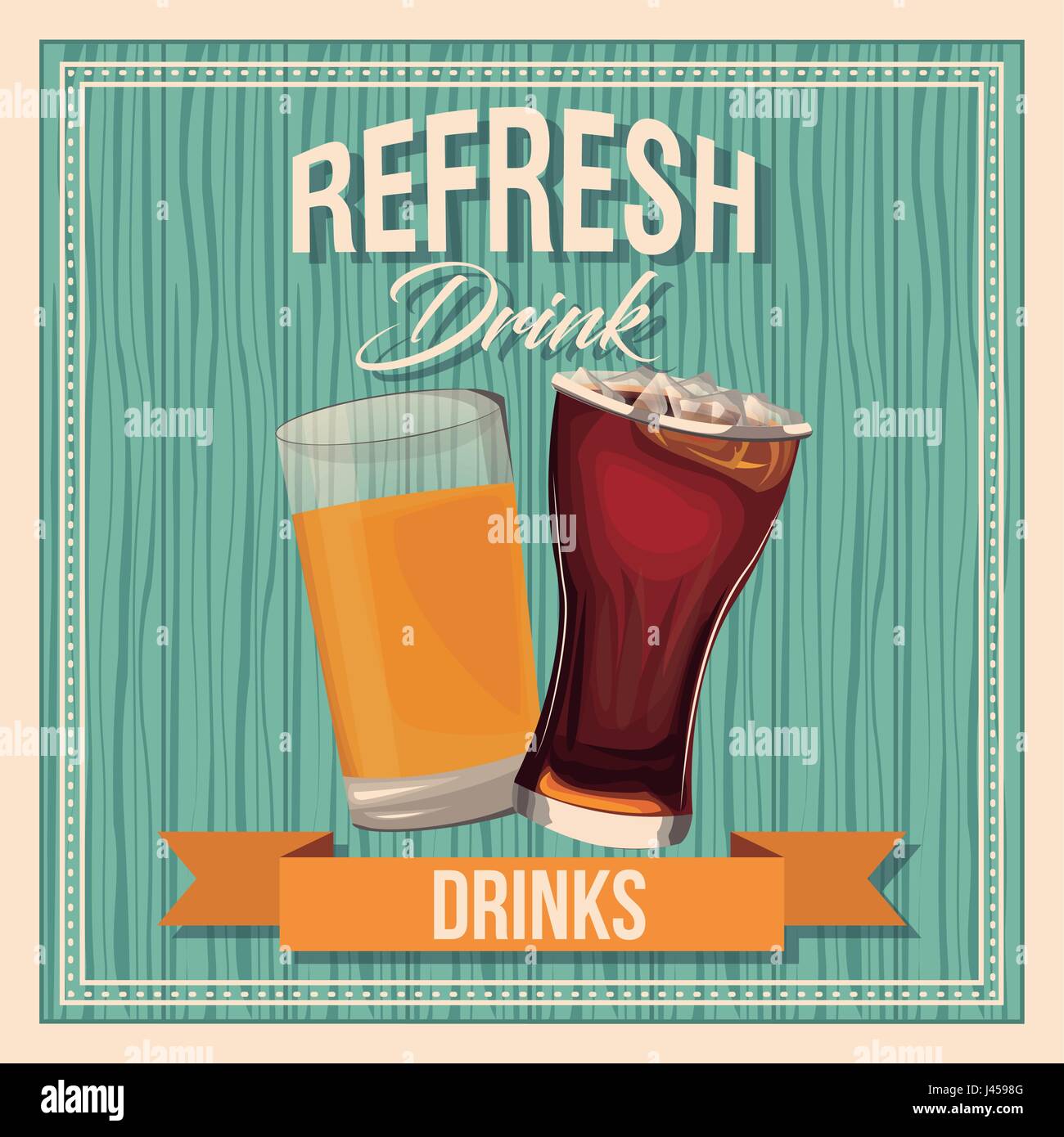 Verre à bière boissons rafraîchissement liquide soude vintage poster Illustration de Vecteur