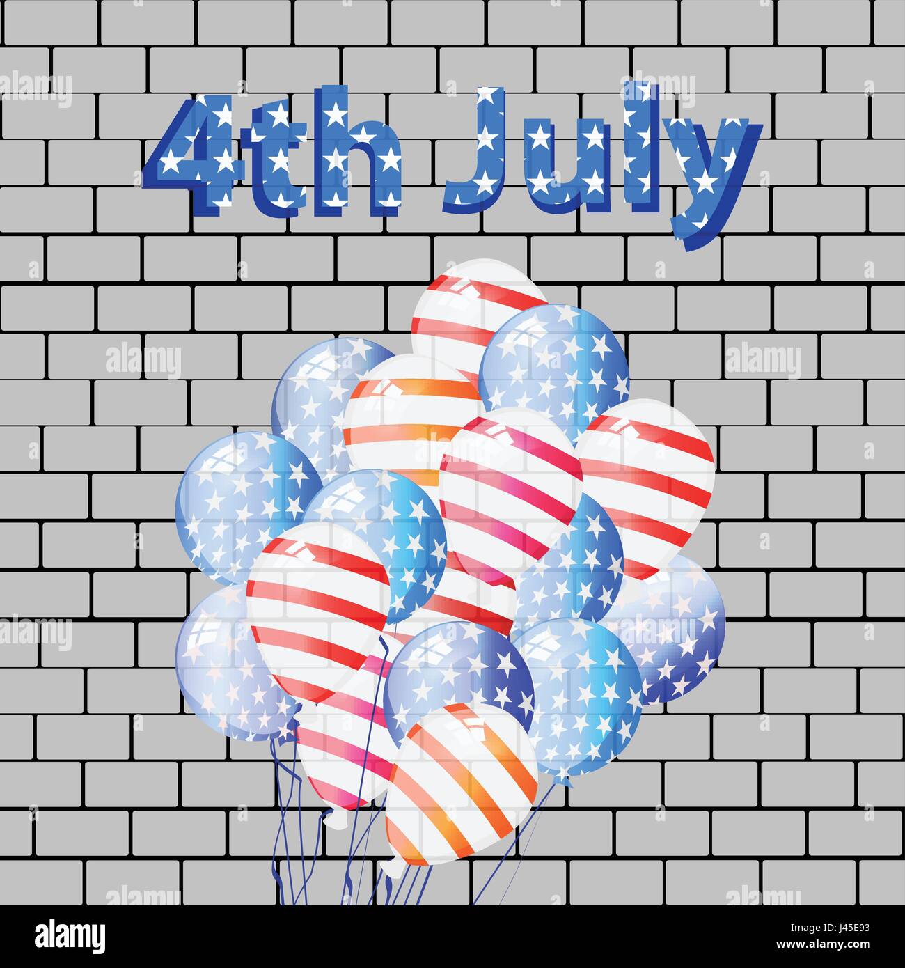US Independence Day. Ballons avec drapeau américain sur mur de brique de couleur arrière-plan. L'art de rue, Illustration vecteur pour votre conception. Quatrième de juillet. Les Peo Illustration de Vecteur