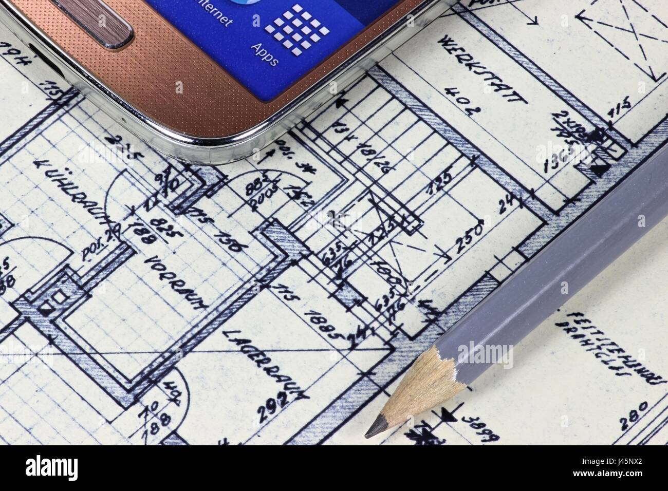 Old German plan de construction d'une petite salle de marché de la viande Banque D'Images