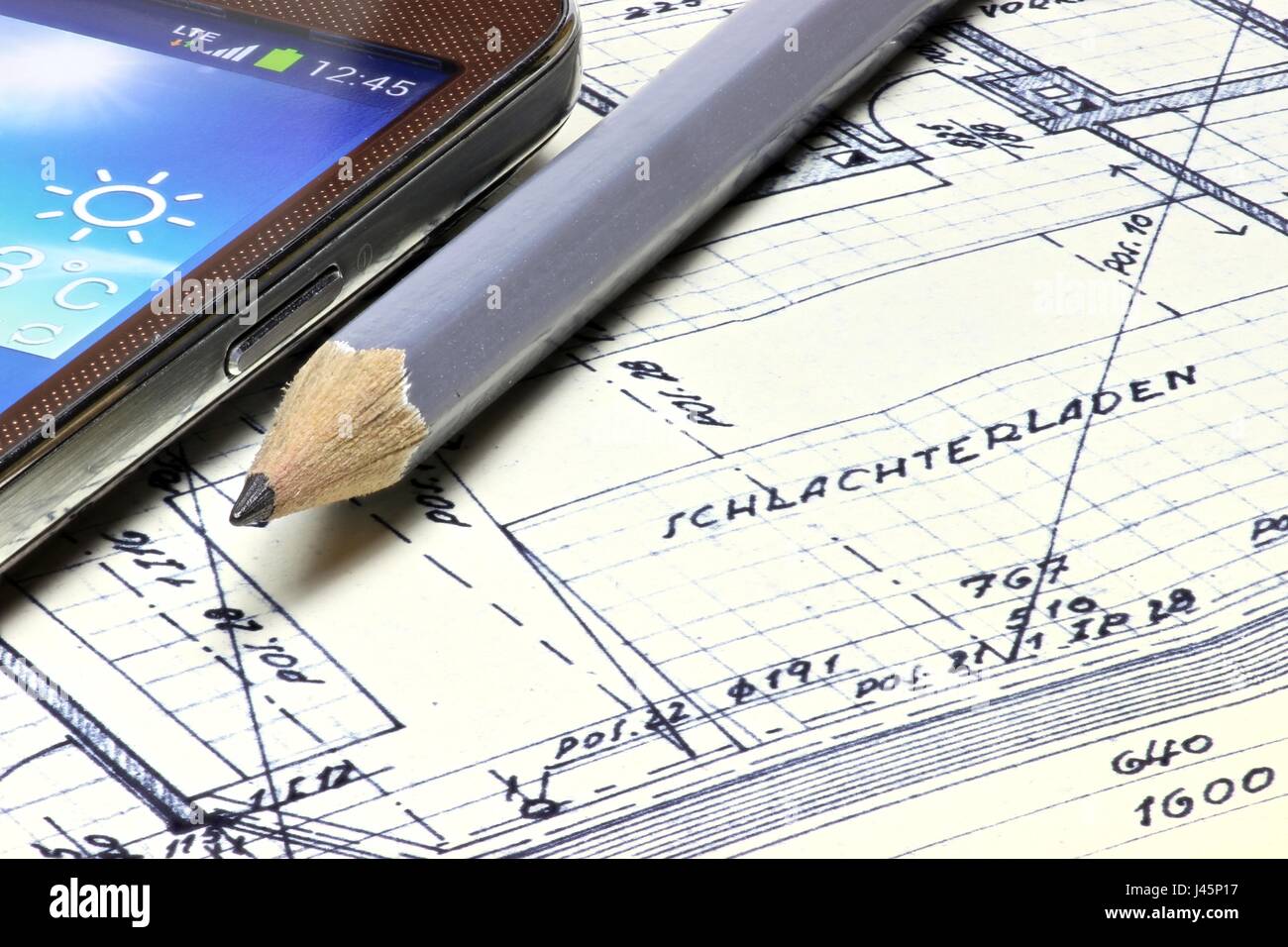 Old German plan de construction d'une petite salle de marché de la viande Banque D'Images