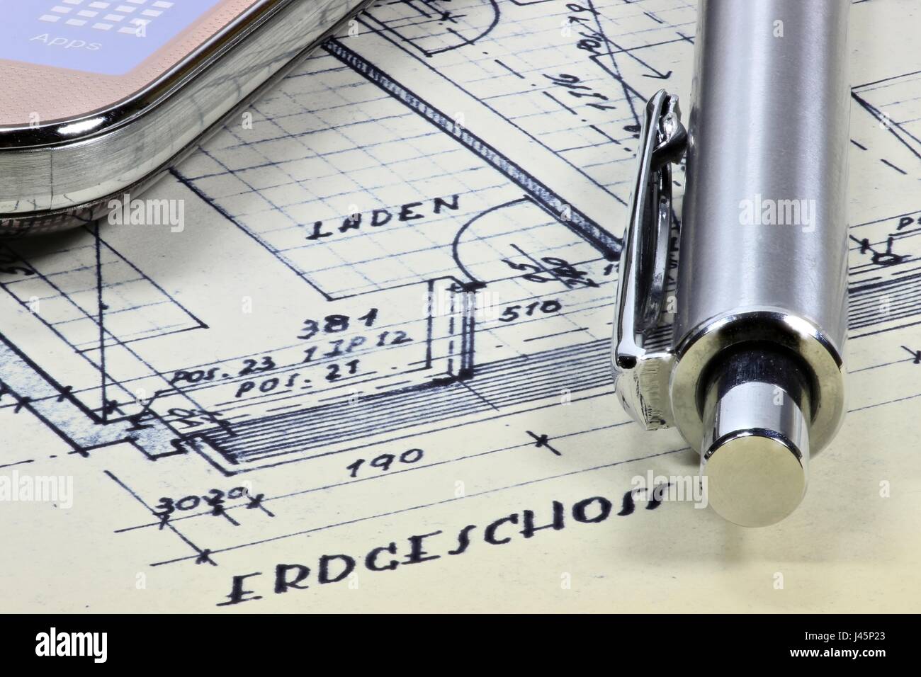 Old German plan de construction d'une petite salle de marché de la viande Banque D'Images