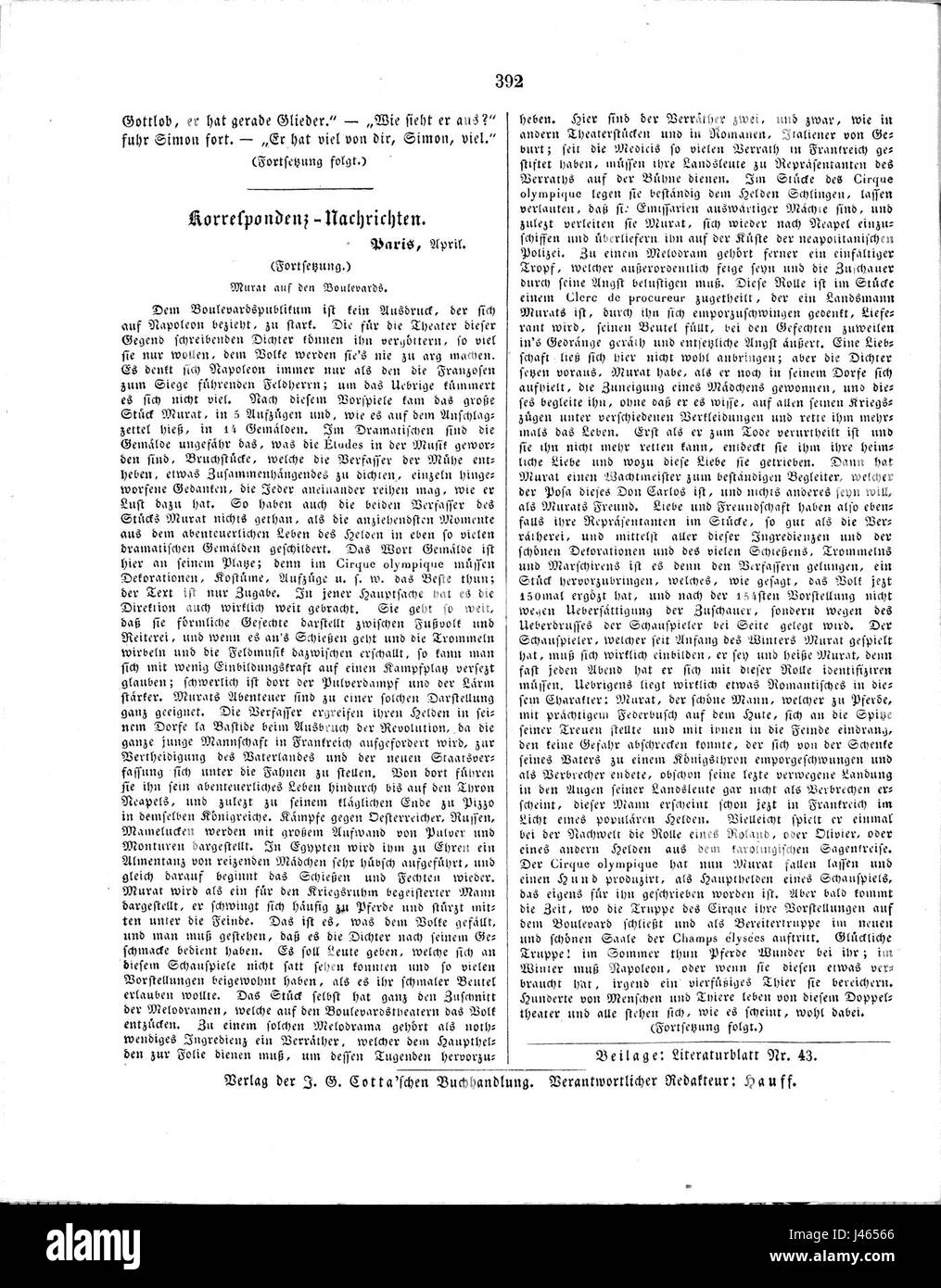 Morgenblatt fÃ¼r gebildete Leser est un journal littéraire et culturel allemand datant de 1842, contribuant aux discussions intellectuelles du XIXe siècle. Il s'est concentré sur des sujets tels que la littérature, la philosophie et la culture, répondant à des lecteurs instruits. Banque D'Images