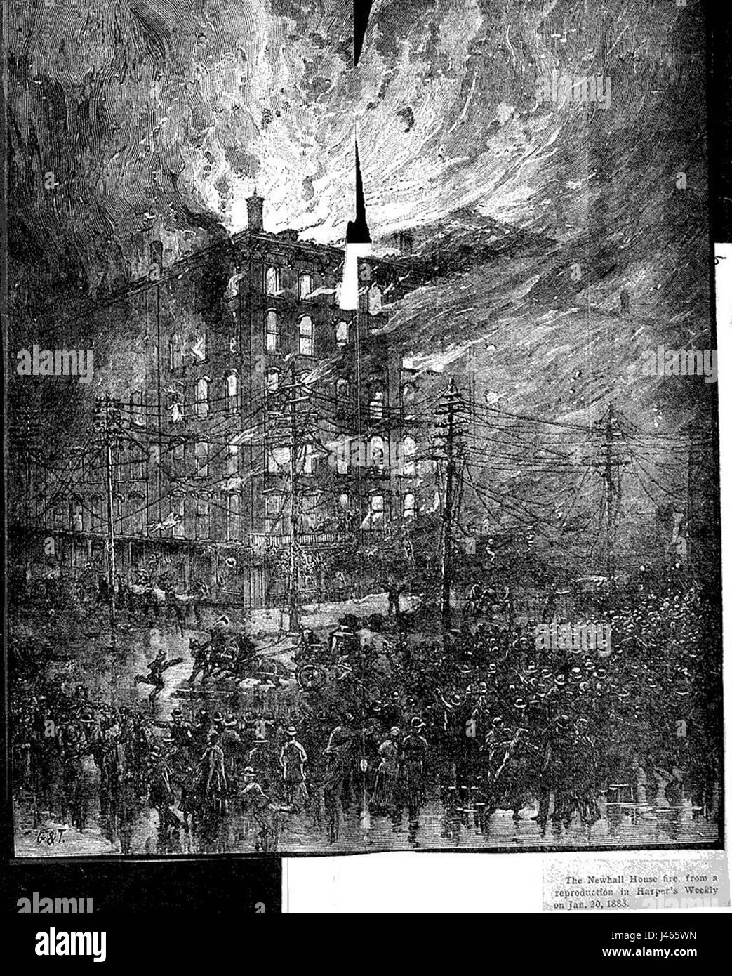 L'incendie de Newhall House est un événement tragique qui a eu lieu en 1883 à Milwaukee, Wisconsin. L'incendie détruit l'hôtel et fait de nombreuses victimes, le marquant comme l'un des incendies les plus meurtriers de l'histoire américaine à l'époque. Banque D'Images