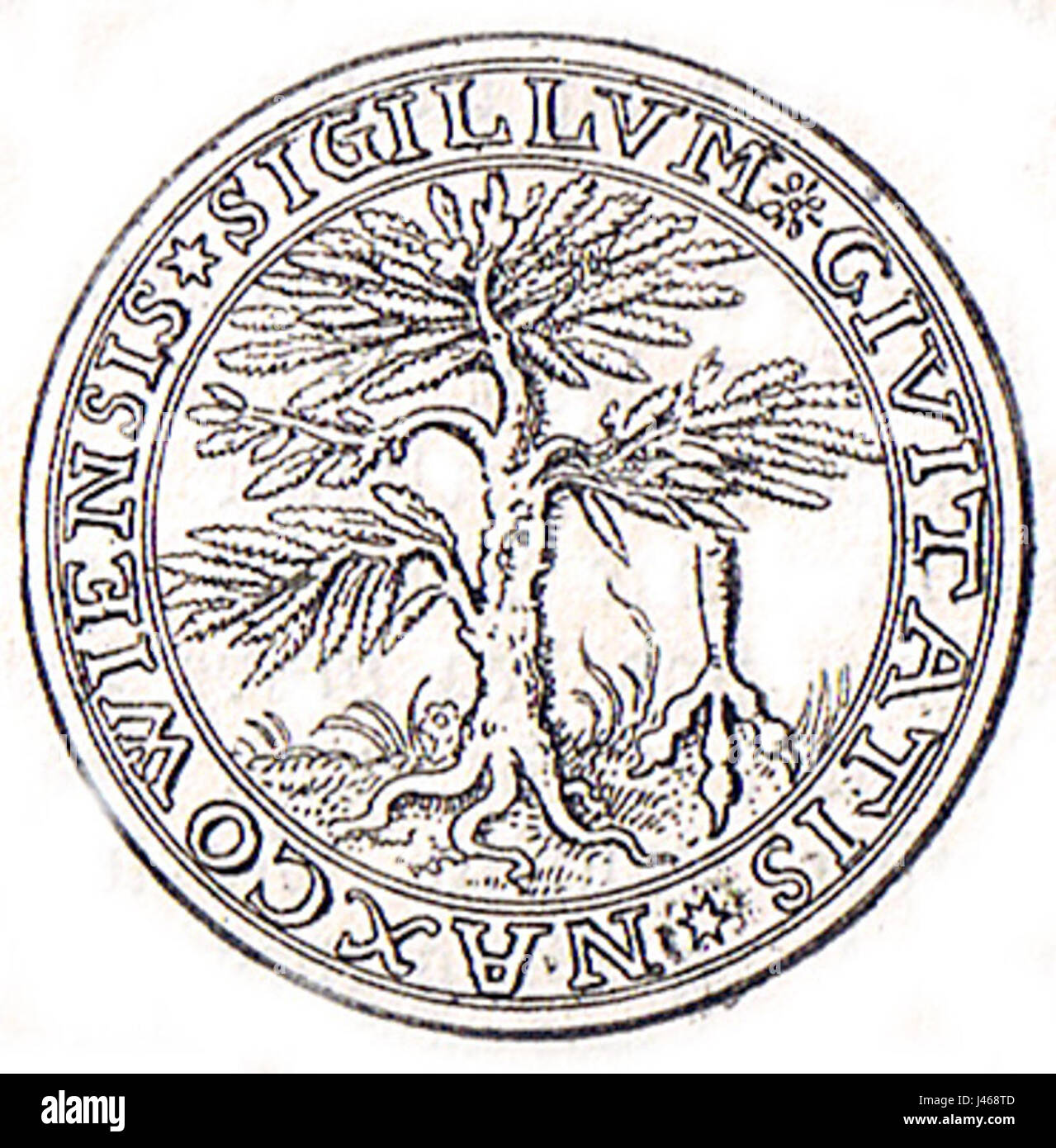 Nakskovs segl fait référence au sceau de Nakskov, une ville du Danemark. Ce sceau a une signification historique, symbolisant la gouvernance et le patrimoine de la ville à travers diverses périodes de son histoire. Banque D'Images