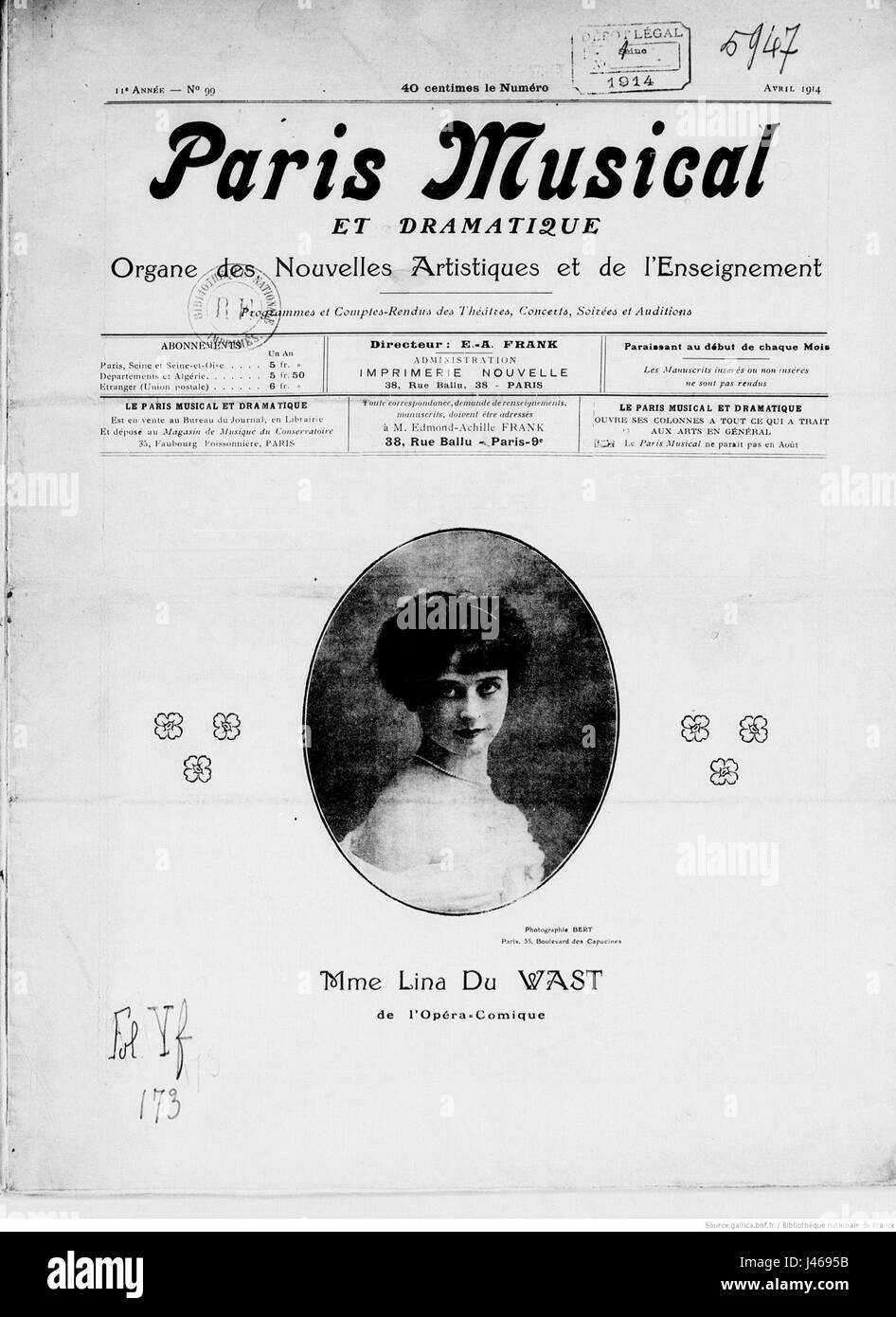 Paris Musical avril1914 Banque D'Images