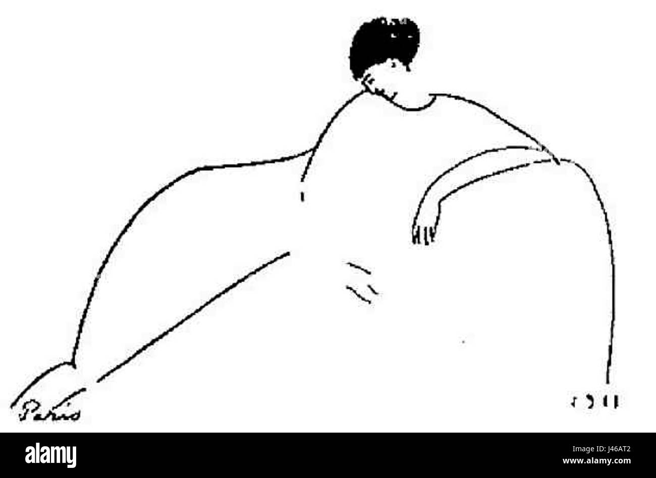 Cette œuvre d'Amedeo Modigliani, connue pour ses portraits distinctifs, reflète son style caractéristique de formes allongées et de traits simplifiés, capturant l'essence de l'art et du modernisme du début du XXe siècle. Banque D'Images