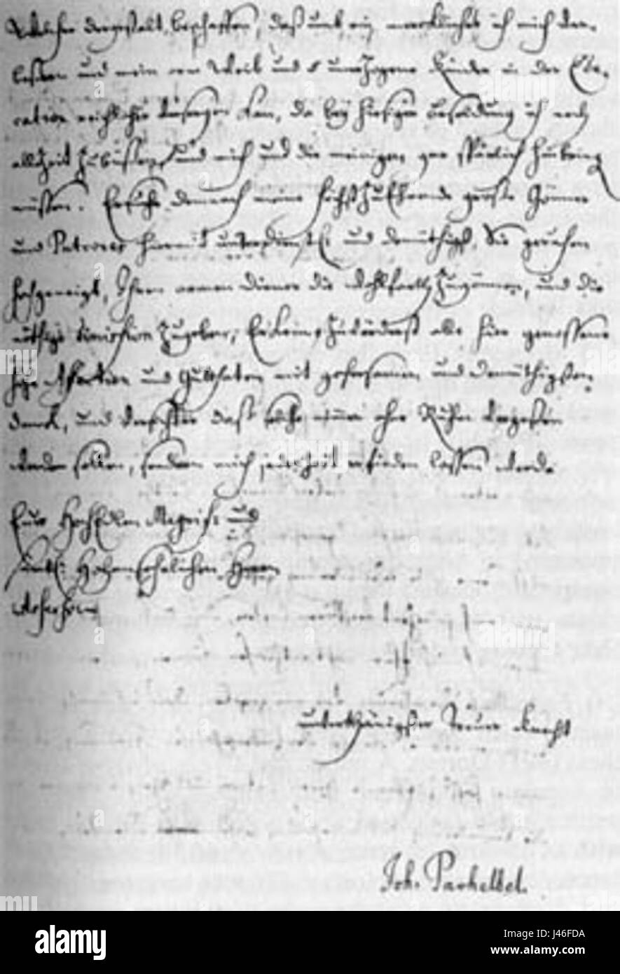 Lettre autographe Pachelbels Banque D'Images