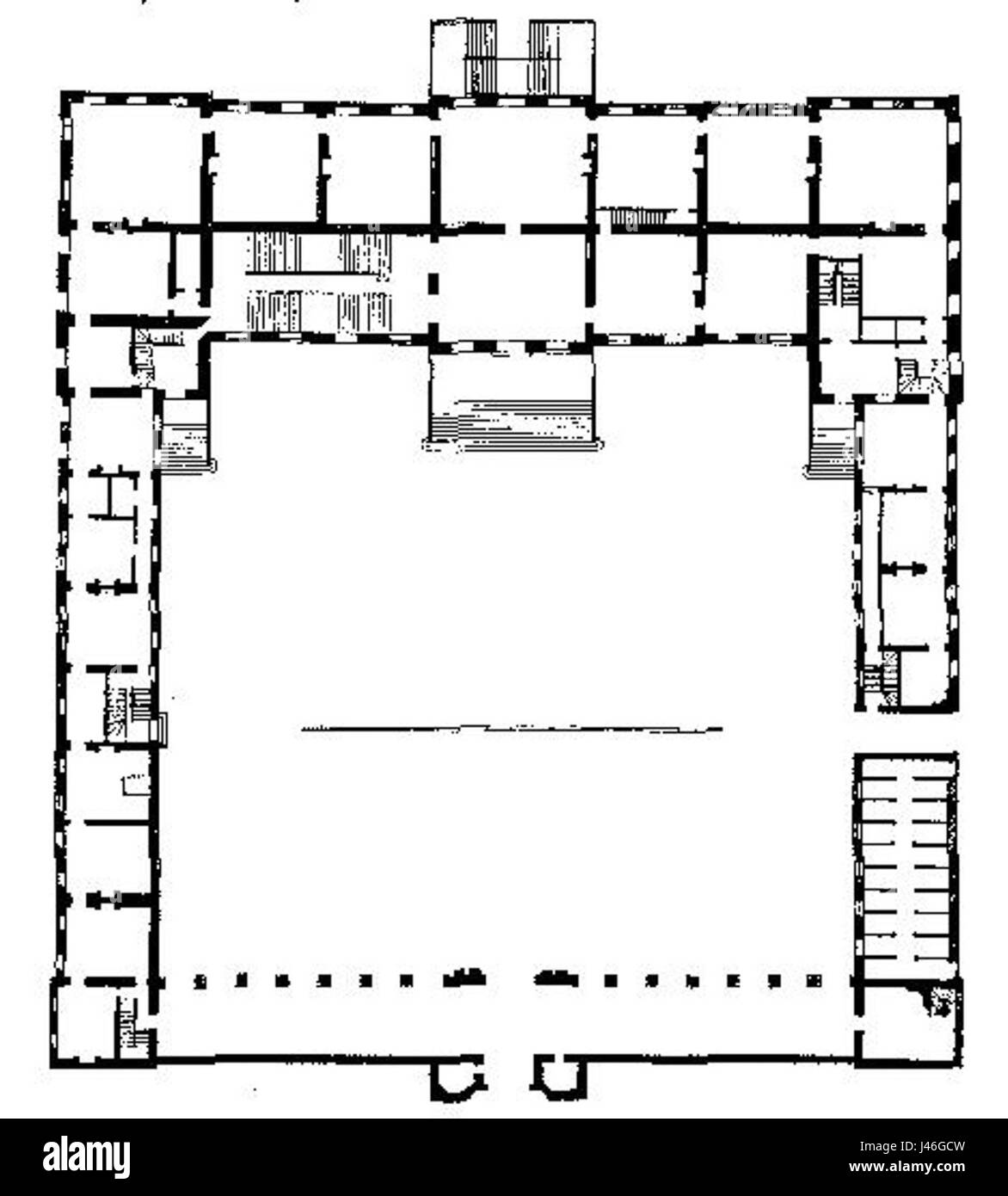 Ce plan, issu de Vitruvius Britannicus, montre la conception de Montagu House, un bâtiment historique de Londres. Le plan reflète les principes de conception architecturale du XVIIe siècle. Banque D'Images