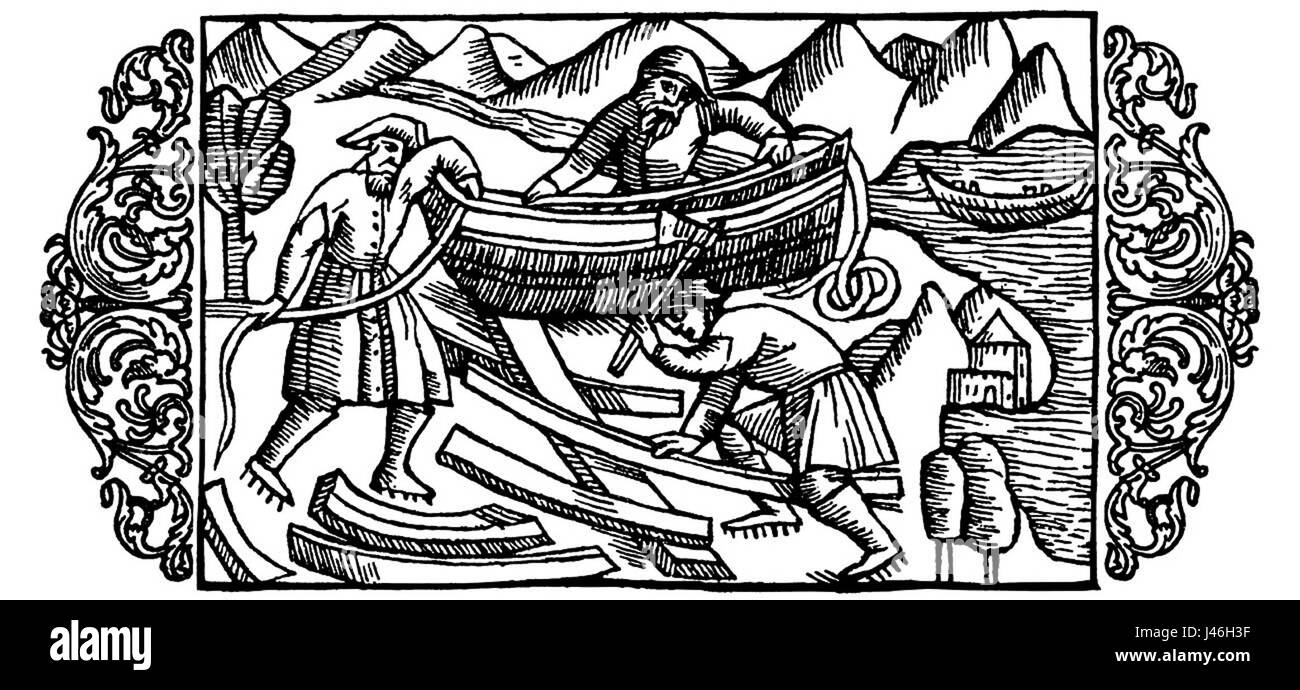 Olaus Magnus sur les bateaux qui sont mis ainsi que les tendons et les racines des arbres Banque D'Images