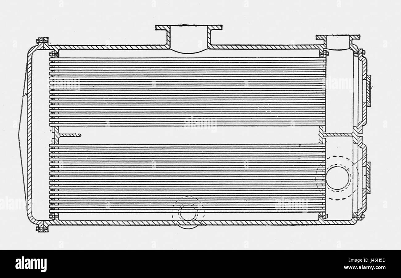 Illustration tirée de la publication de 1904 « Nouveau catéchisme du moteur à vapeur » représentant un condenseur de surface multi-tubulaire utilisé dans les moteurs à vapeur. Banque D'Images