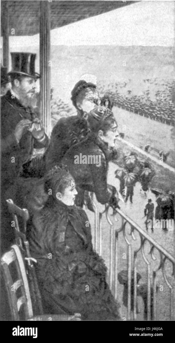 'Auf der Tribüne beim Rennen' est une peinture de l'artiste italien Giuseppe Nittis, créée en 1884. La peinture représente une scène sur un circuit, montrant des spectateurs dans les tribunes pendant une course. La pièce capture l'énergie et l'excitation de la culture de course automobile du XIXe siècle. Banque D'Images 'Auf der Tribüne beim Rennen' est une peinture de l'artiste italien Giuseppe Nittis, créée en 1884. La peinture représente une scène sur un circuit, montrant des spectateurs dans les tribunes pendant une course. La pièce capture l'énergie et l'excitation de la culture de course automobile du XIXe siècle. Banque D'Images