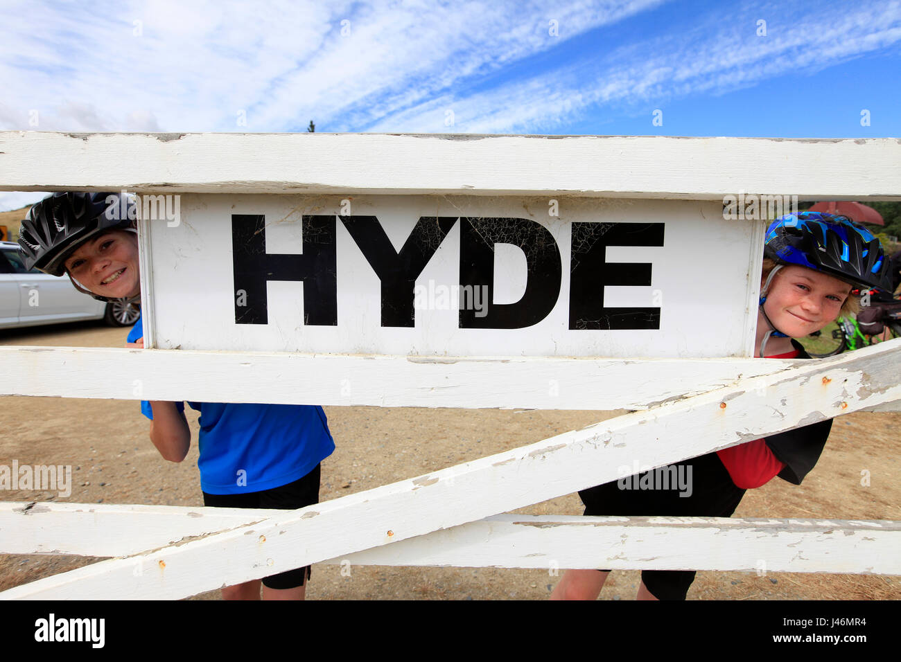 L'équitation de l'Otago Rail Trail, Nouvelle-Zélande Banque D'Images