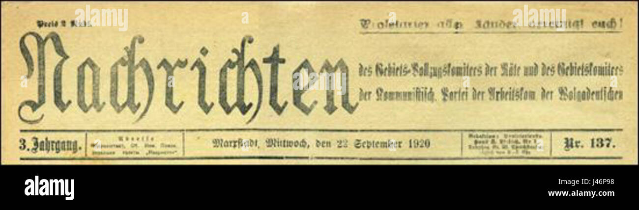 Ce document, intitulé 'Nachrichten 1920 137', est un rapport historique ou une publication datant de 1920, détaillant les événements ou les nouvelles de cette année-là, fournissant un aperçu du climat social et politique de l'Europe post-guerre. Banque D'Images Ce document, intitulé 'Nachrichten 1920 137', est un rapport historique ou une publication datant de 1920, détaillant les événements ou les nouvelles de cette année-là, fournissant un aperçu du climat social et politique de l'Europe post-guerre. Banque D'Images