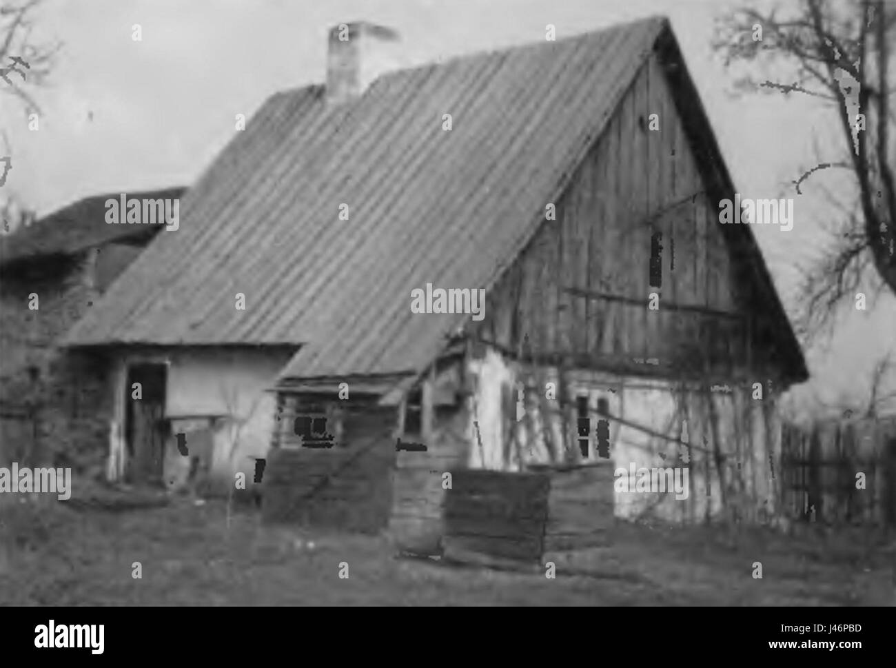Photographie d'une Kolonistenhaus (maison coloniale) à Neuwedel, en haute-Silésie, vers 1930, illustrant l'architecture traditionnelle prussienne. Banque D'Images