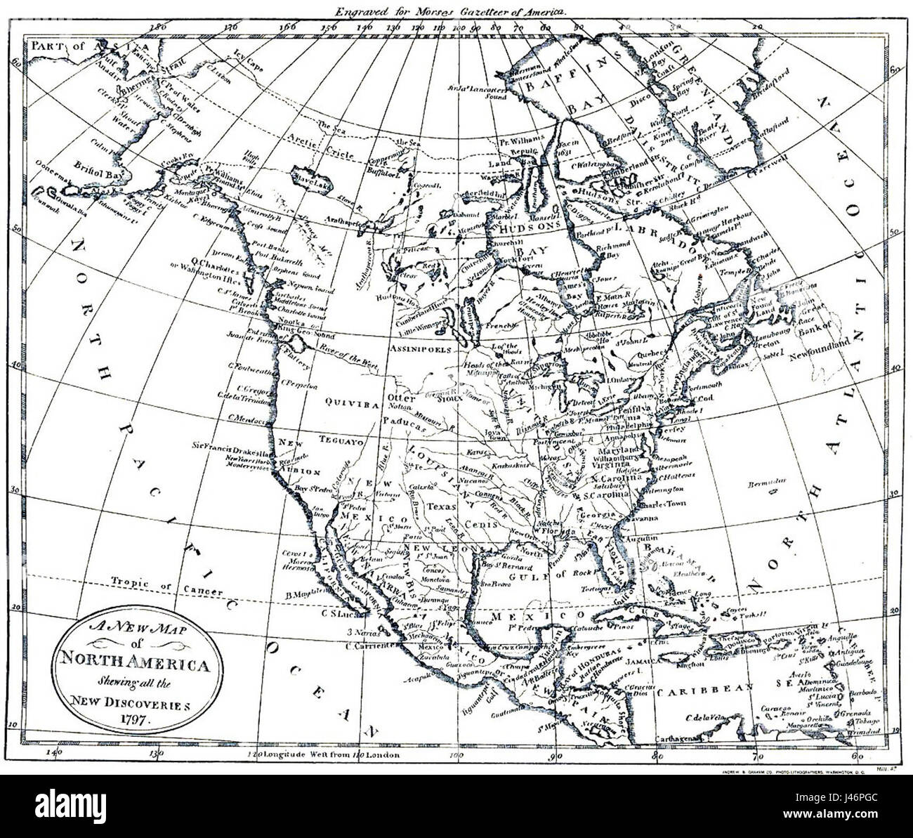 Cette carte du Bureau of the Census des États-Unis, datée de 1797, offre une représentation historique de l'Amérique du Nord, mettant en évidence les frontières politiques et territoriales de l'époque, ainsi que les données démographiques d'une enquête de 1909. Banque D'Images