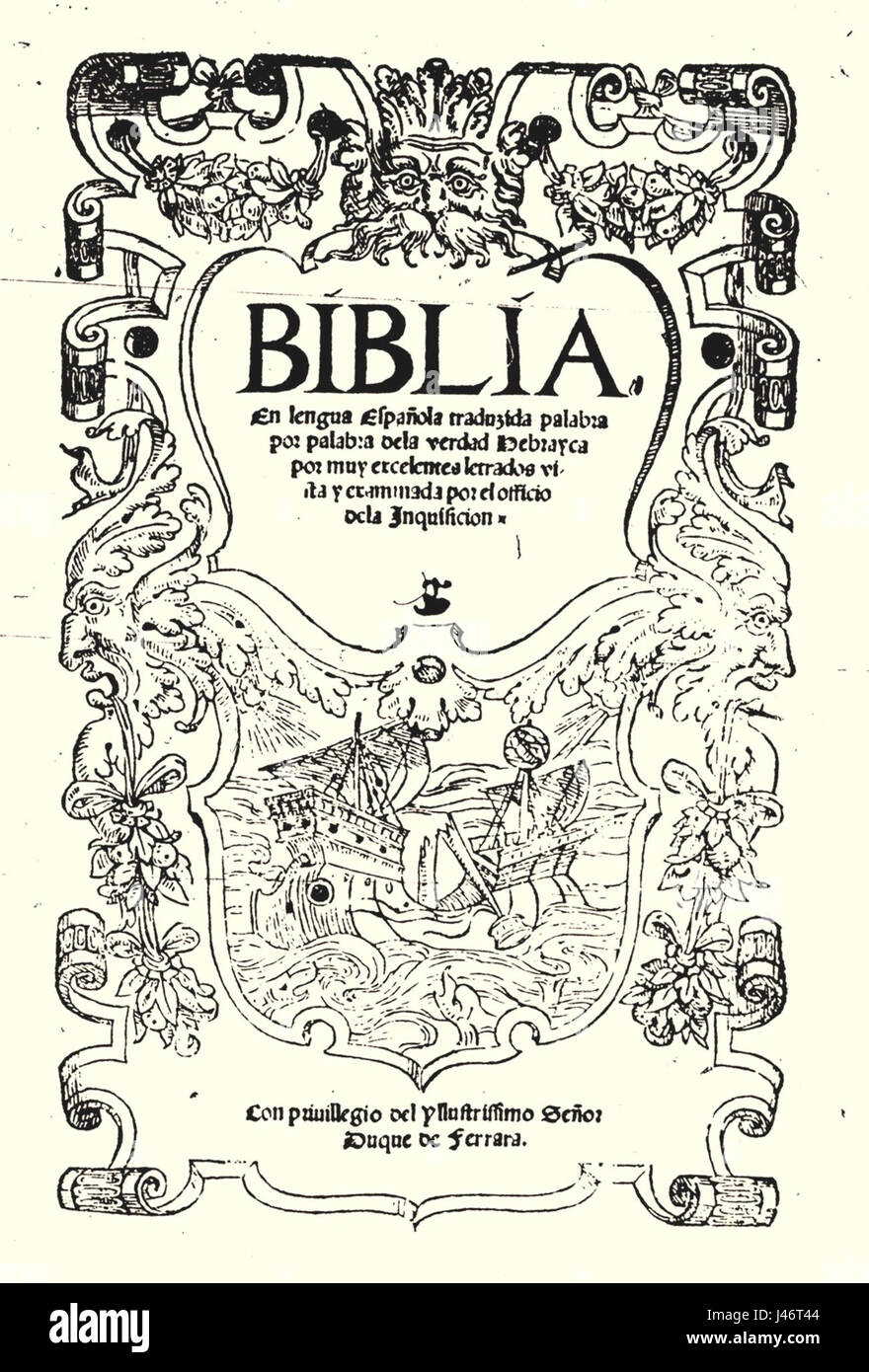 Pagina inicial de la biblia de Ferrara Banque D'Images