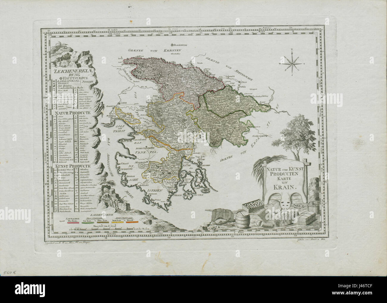 Natur und Kunst Producten Karte von Krain 1795 Banque D'Images
