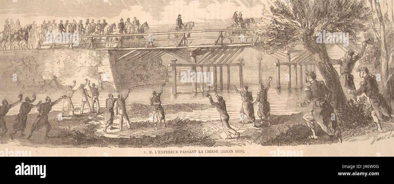 Napoléon III passa par le Chiese le 22 juin 1859, lors de la seconde guerre d'indépendance italienne. Son voyage faisait partie de son soutien à l'unification de l'Italie, alors qu'il s'alliait avec la Sardaigne contre l'Autriche. Banque D'Images