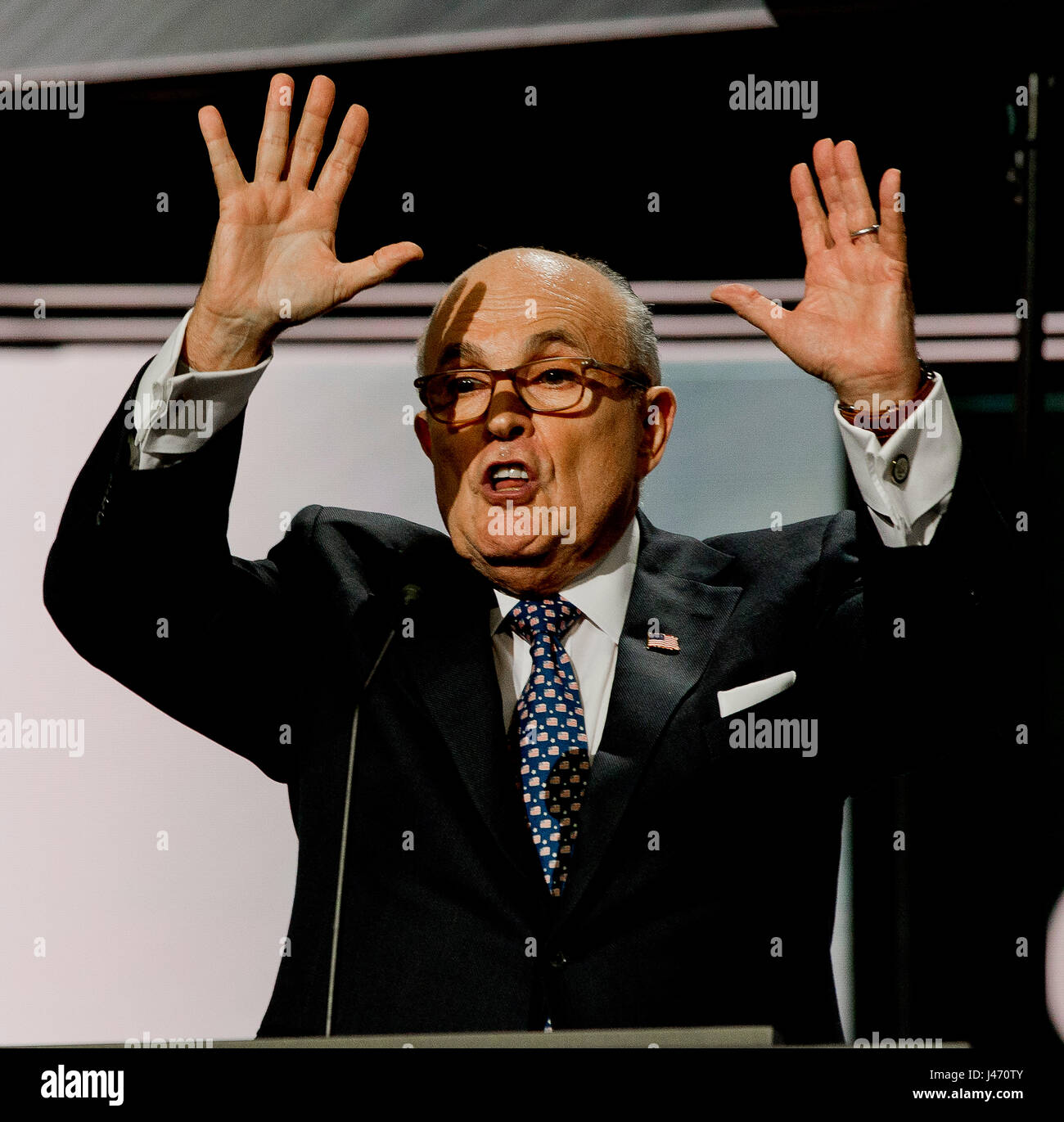 L'ancien maire de New York Rudy Giuliani traite de la Convention nationale de nomination républicaine dans l'arène de sports Quicken Cleveland Ohio, 18 juillet 2016. Photo par Mark Reinstein Banque D'Images