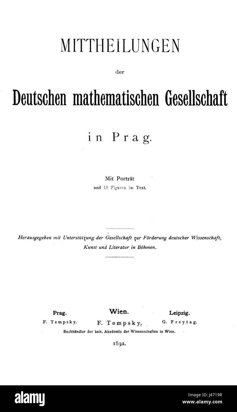 Mathematischen Mittheilungen der Deutschen Gesellschaft in Prag 1892 Titel Banque D'Images