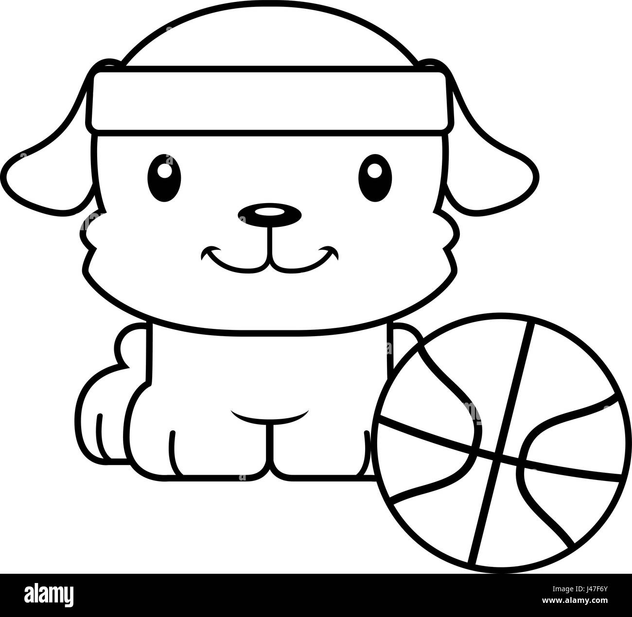 Un joueur de basket-ball de dessin animé chiot en souriant. Illustration de Vecteur