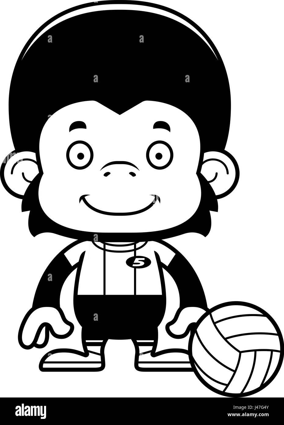 Une caricature de volley-ball chimpanzé souriant. Illustration de Vecteur