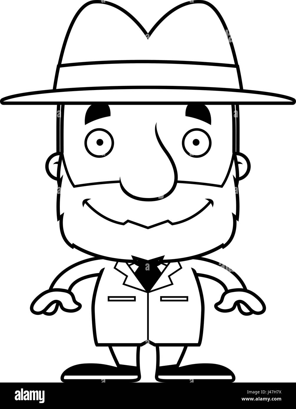 Un dessin animé detective man smiling. Illustration de Vecteur