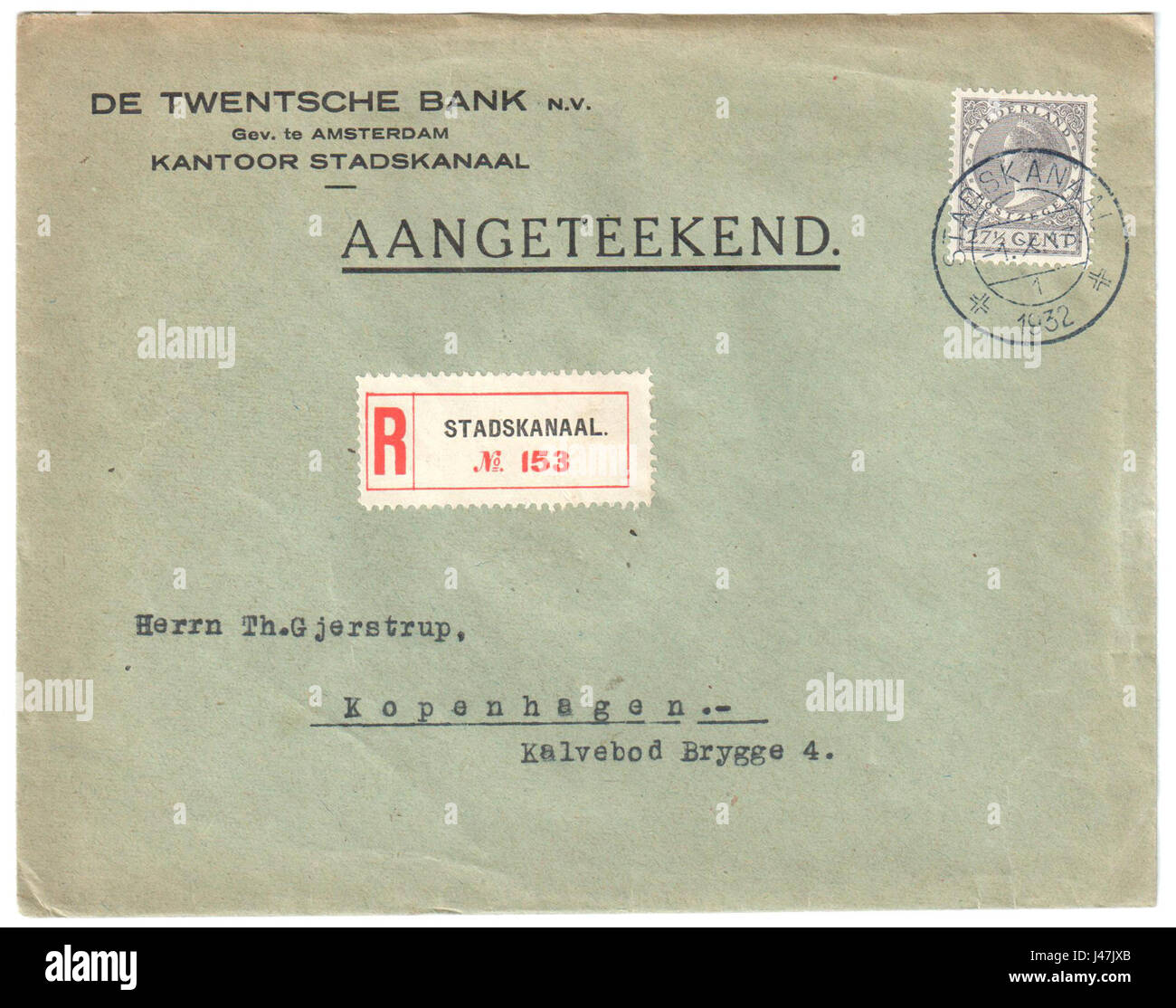 Une lettre des pays-Bas, datée du 1er octobre 1932, détaillant les transactions financières ou les questions monétaires liées à la politique monétaire de countryâ€™ au cours des années 1930 Banque D'Images