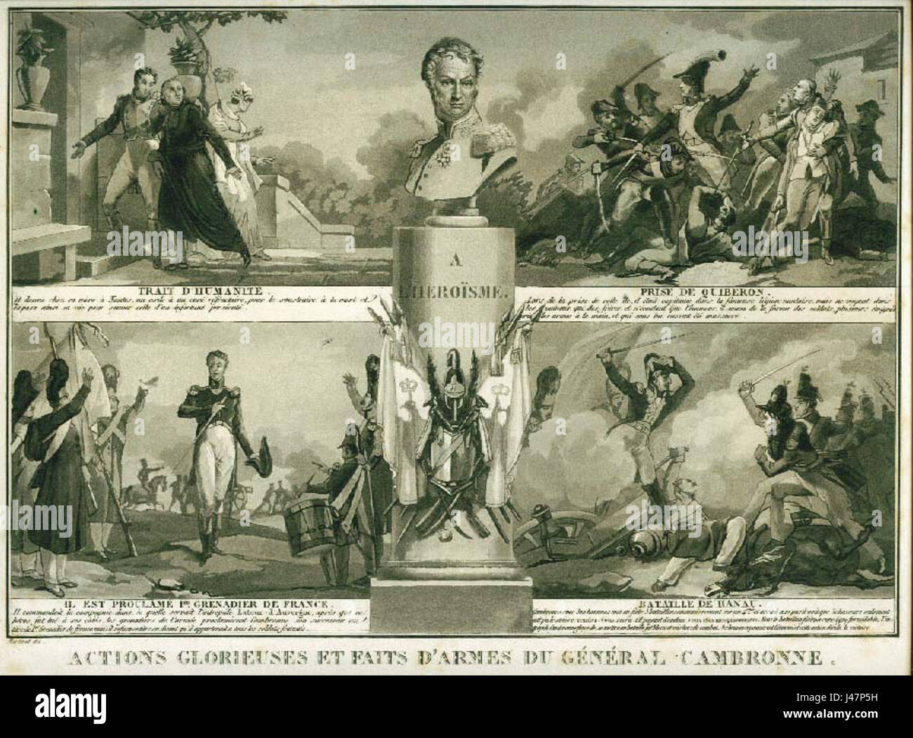 Cette estampe aquatinte, créée en 1823, représente le général Cambronne, officier militaire français sous le règne de Napoleonâ€™, connu pour son implication dans la bataille de Waterloo. Banque D'Images