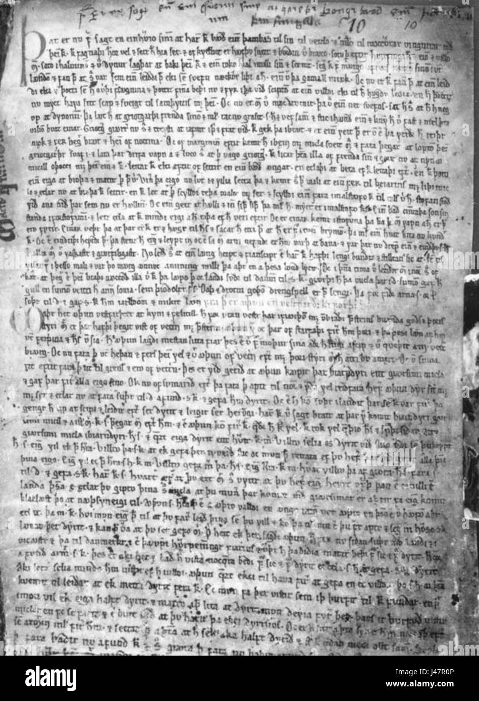 Morkinskinna est une saga islandaise médiévale, offrant un récit historique des événements entourant les rois et les guerriers d'Islande et de Scandinavie au cours des XIIe et XIIIe siècles. Il fait partie de la tradition littéraire du vieux norrois, fournissant un aperçu de la culture et de la politique de l'époque. Banque D'Images