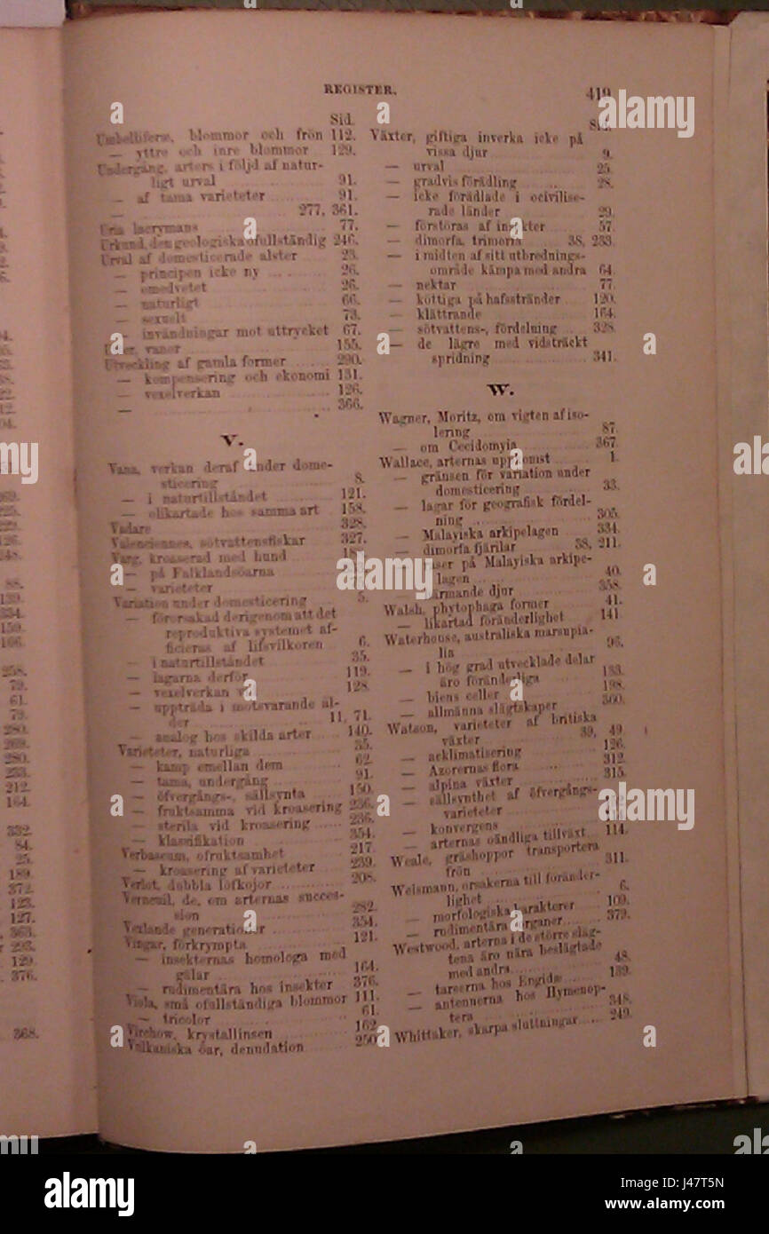Page 419 tirée de Charles Darwin 'on the Origin of Species', détaillant la sélection naturelle et la survie du plus fort. Banque D'Images