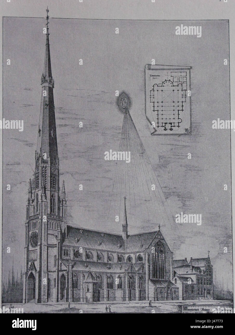 Le Ontwerptekening (dessin) de Bonifatiuskerk à Amsterdam montre le plan architectural de l'église. L'église est un site religieux et culturel clé d'Amsterdam, reflétant l'architecture gothique néerlandaise. Banque D'Images