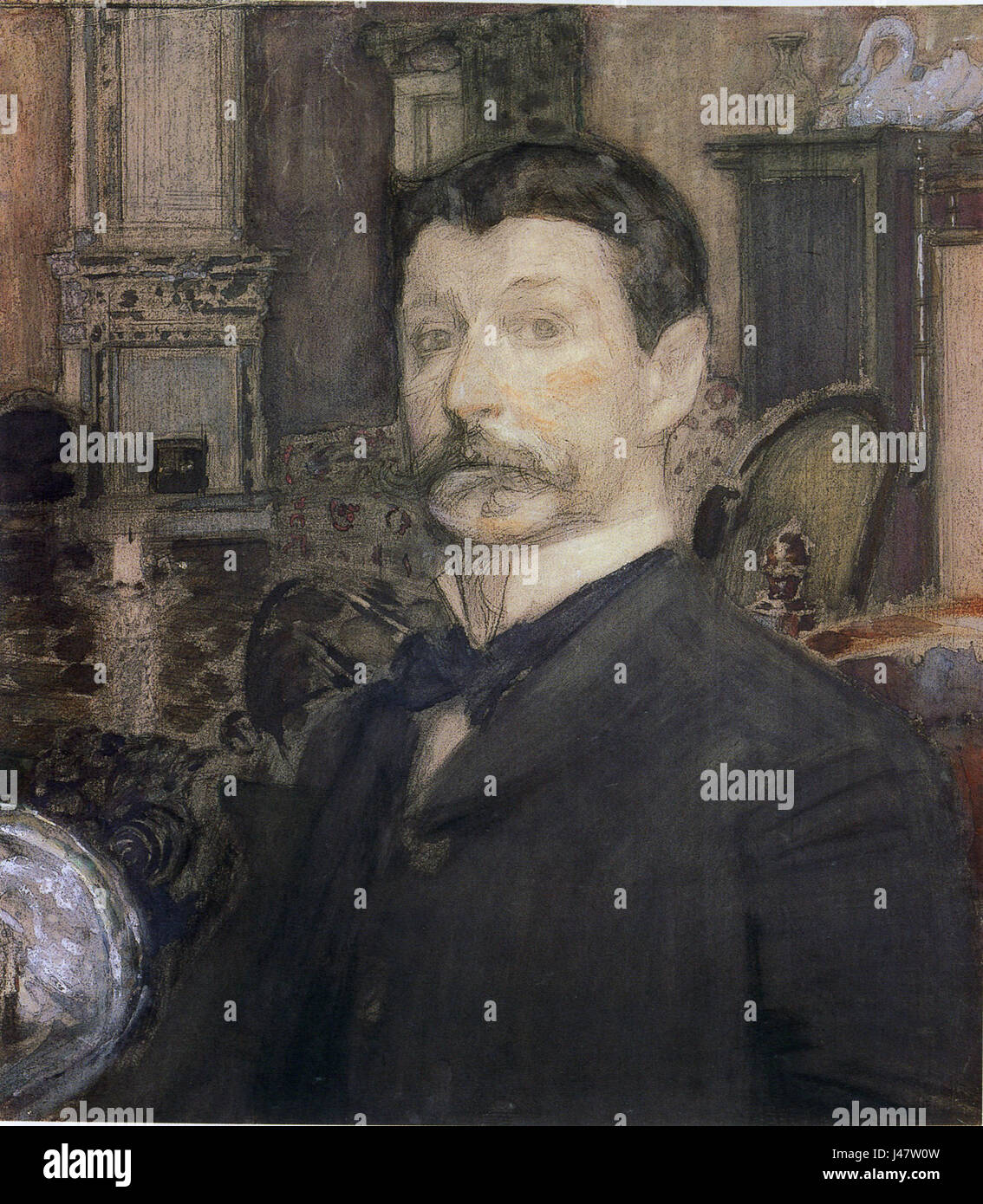Autoportrait de Mikhail Vrubel de 1905, mettant en valeur le style et l'expression émotionnelle de l'artiste. Banque D'Images