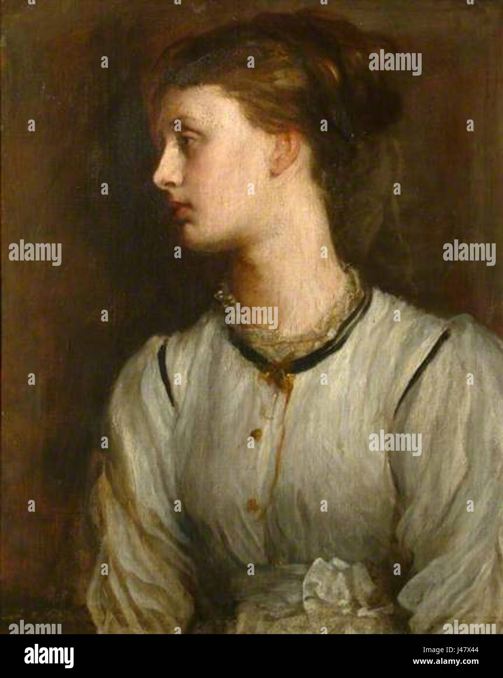 Miss May Prinsep de George Frederic Watts est un portrait d'une femme, mettant en valeur le style de Watts de portraits détaillés et symboliques. La peinture capture la ressemblance et le caractère du sujet, illustrant l'intérêt victorien pour le portrait et le symbolisme. Banque D'Images