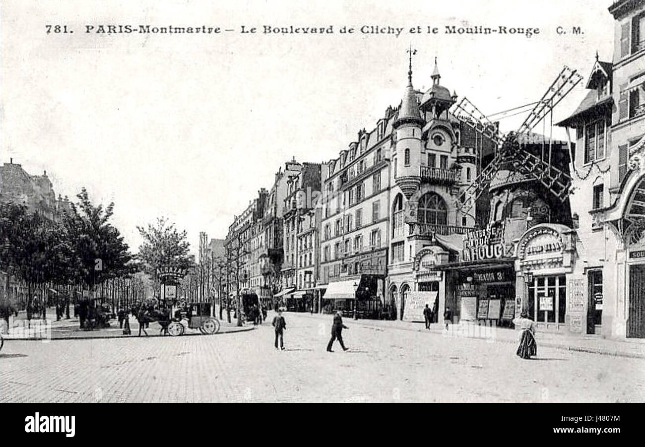 Paris Montmartre, le boulevard de Clichy et le Moulin Rouge Banque D'Images