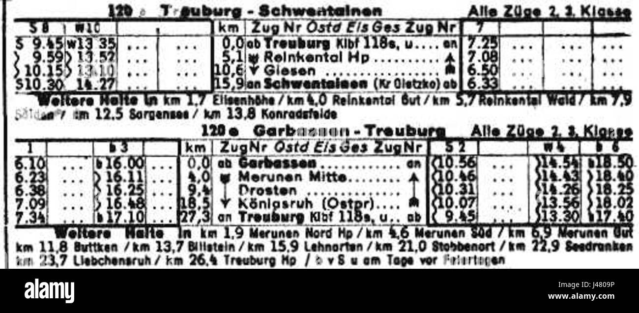 Il s'agit de l'horaire de 1939 pour le chemin de fer à voie étroite Olecka, un système de transport clé en Europe de l'est au début du XXe siècle. Le chemin de fer a joué un rôle important dans le commerce local et la mobilité. Banque D'Images