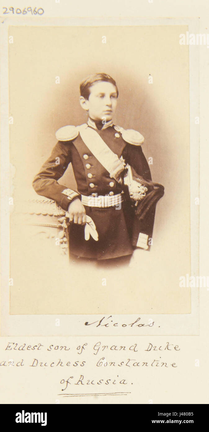 Nicolas Constantinovitch de Russie, né au début du XIXe siècle, était un membre de la famille impériale russe, contribuant à l'histoire politique et culturelle de la Russie. Banque D'Images
