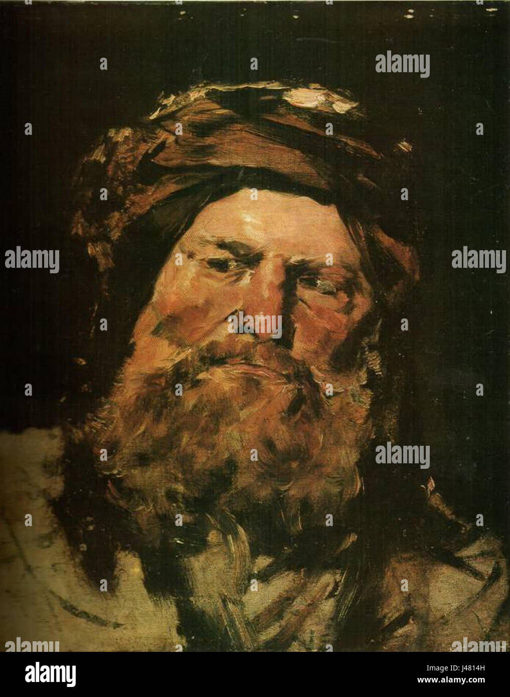 La peinture « tête d'un pharisien » de Mihaly Munkacsy dépeint une étude détaillée d'une figure religieuse, reflétant l'intérêt de Munkacsy pour les sujets bibliques et ses compétences exceptionnelles en portrait. Banque D'Images