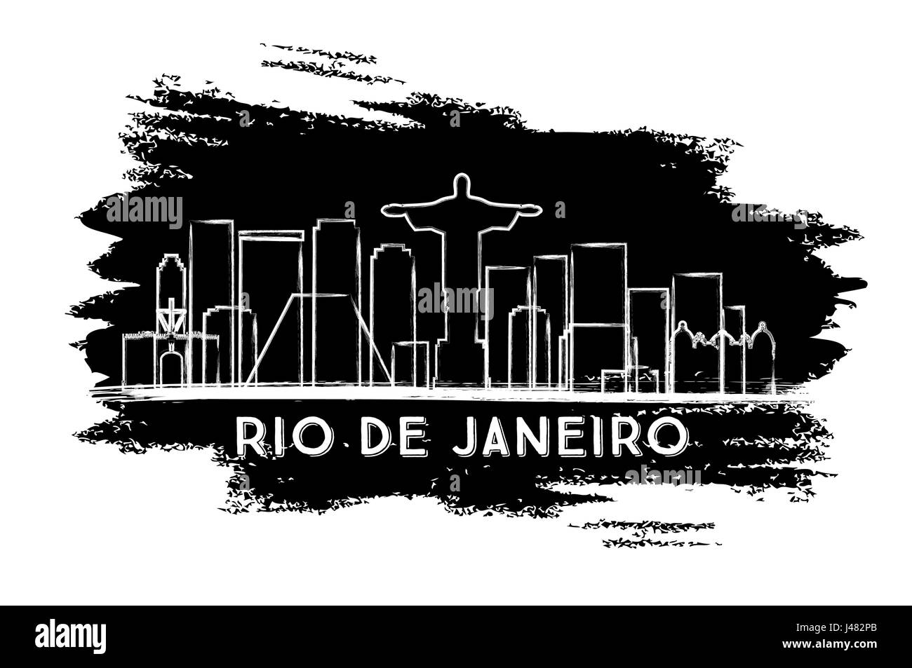 Rio de Janeiro skyline silhouette. croquis à main. Les voyages d'affaires et tourisme concept avec l'architecture historique. Illustration de Vecteur