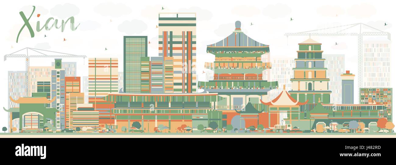 Abstract xian avec toits de bâtiments de couleur. vector illustration. Les voyages d'affaires et tourisme concept avec l'architecture historique. Illustration de Vecteur