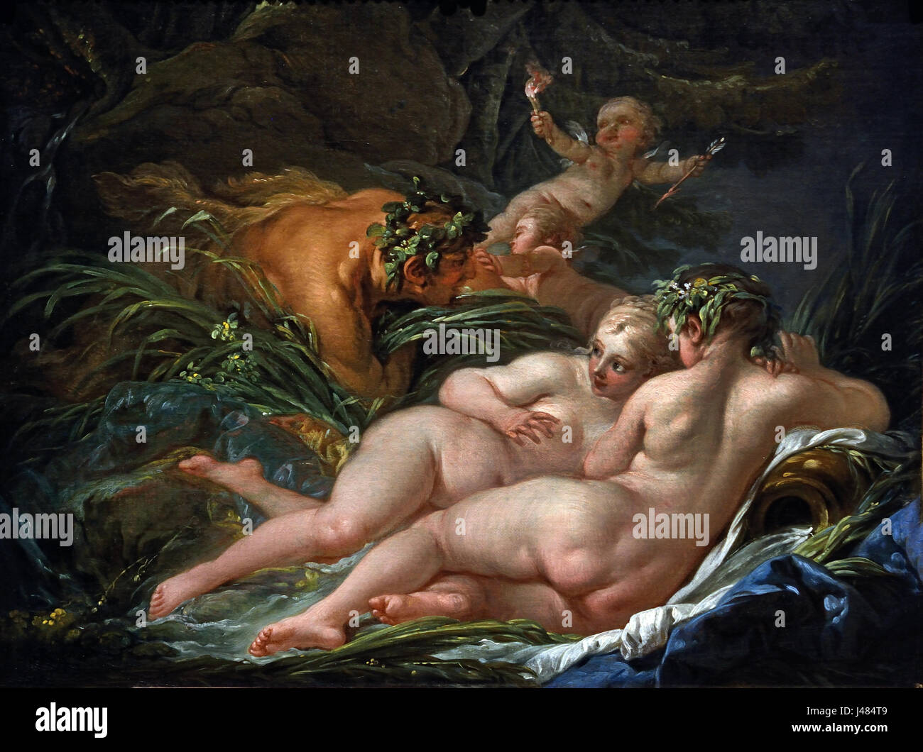 Pan et Syrinx 1759 François Boucher 1703 - 1770 France Français française ( Histoire d'Ovide a 'Metamorphoses' (I, 793-820). La nymphe Syrinx a été poursuivi par le Pan amoureux aussi loin que le fleuve Ladon ) Banque D'Images
