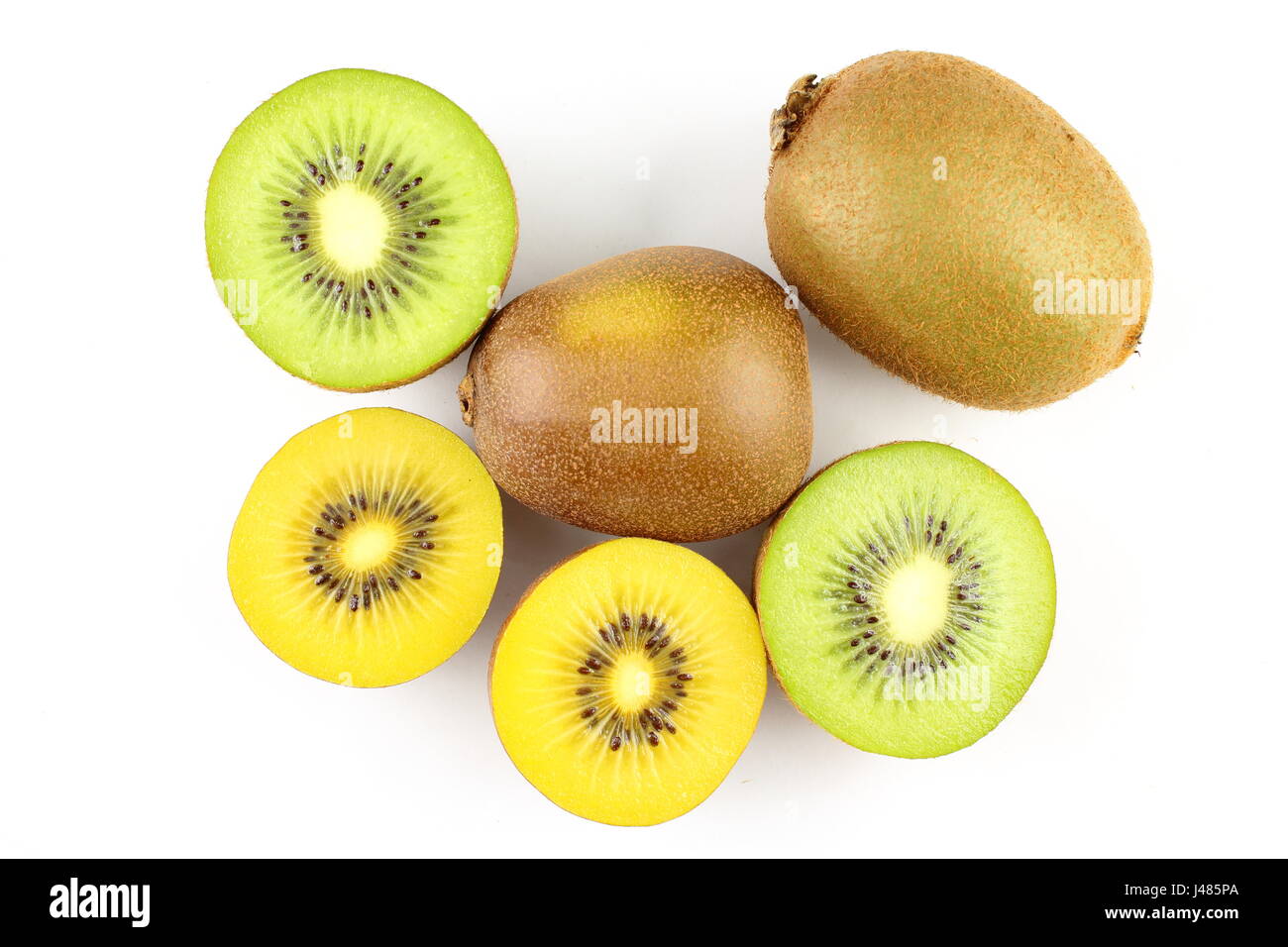 Composition des frais vert et jaune kiwi fruits Banque D'Images